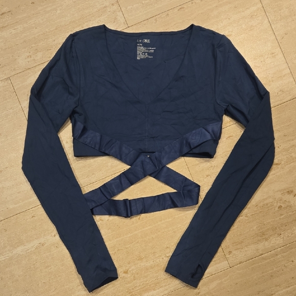 Le Ore Tops - Le ORE Dark Teal Deep V Corso Crossover/Wrap Around Waist Leisure Crop Top